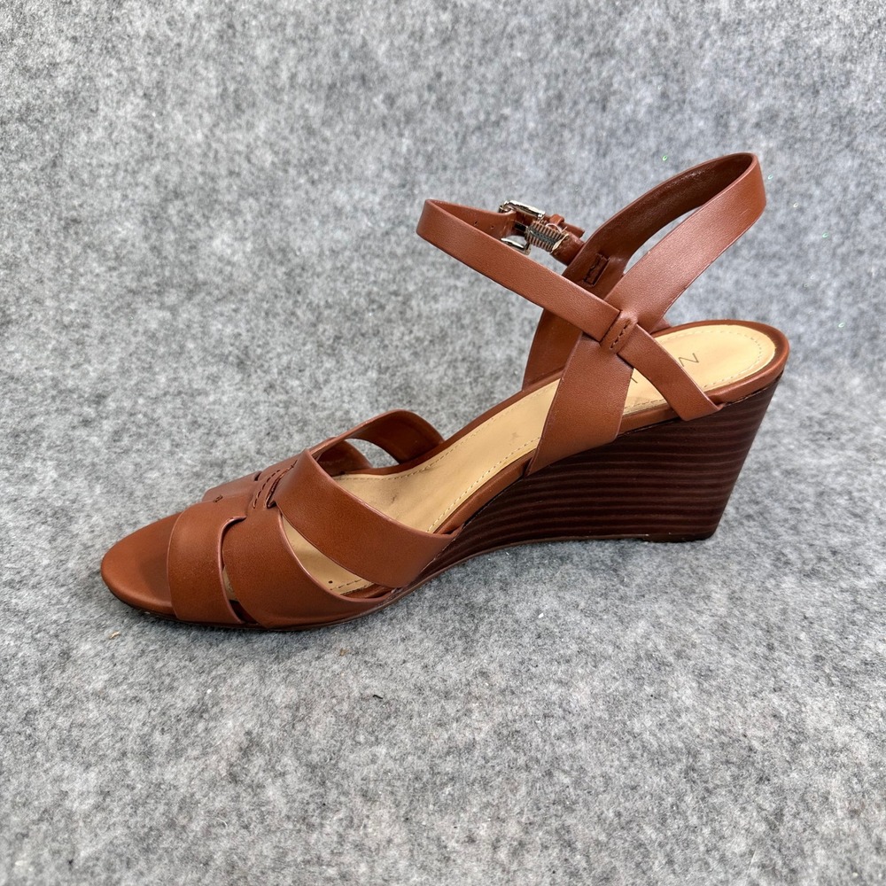 Nine West Womens Cognac Brown Wedge Sandals Ankle Strap Open Toe Heels - Picture 7 of 11